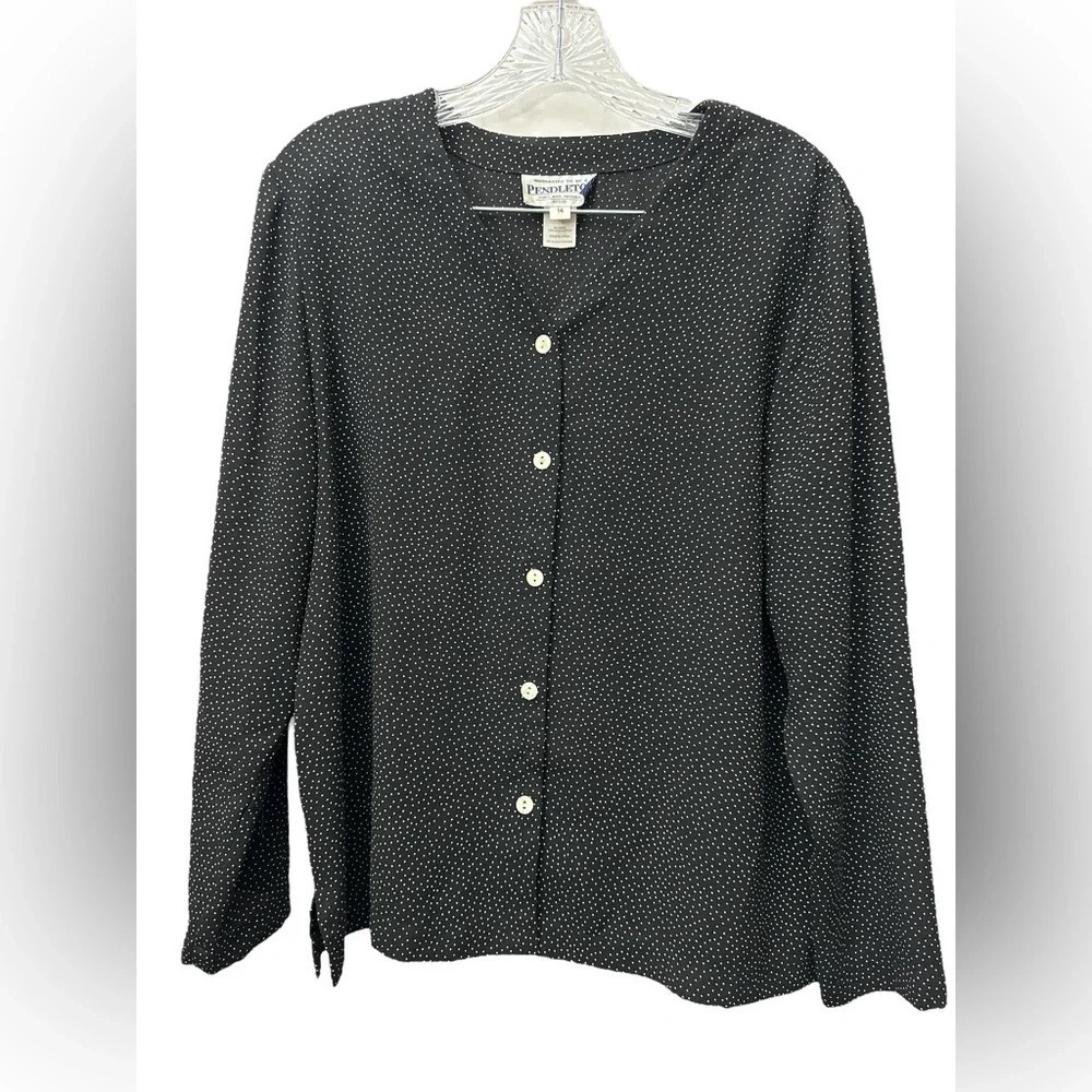 Pendleton Polka Dot Black And White Button Up Blouse Size 14 Petite